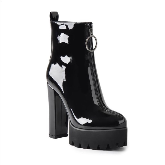 Black Leather Platform Chunky Heel Boot - Picture 6 of 6